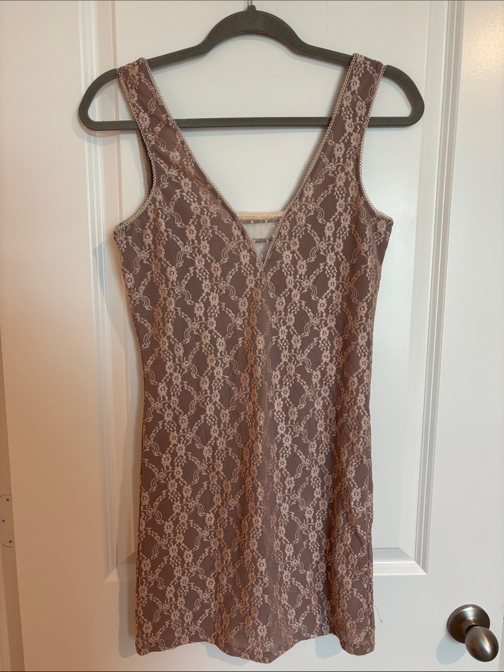 Free People Mauve Lace V-Neck Mini Dress